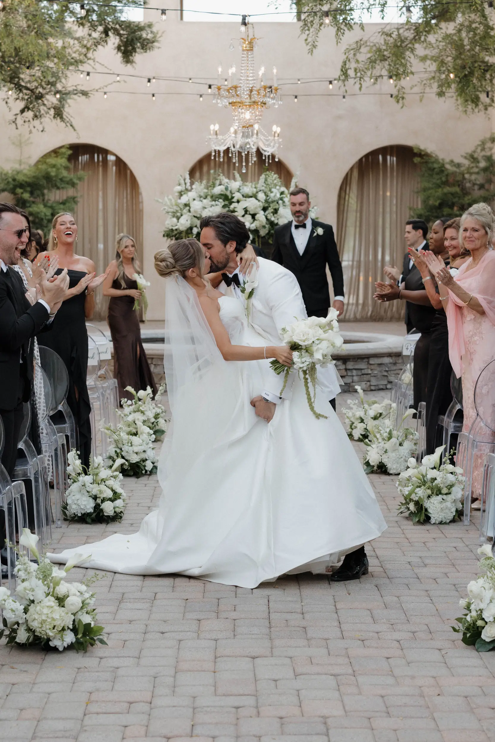 Outdoor summer wedding at Serra Plaza in San Juan Capistrano.