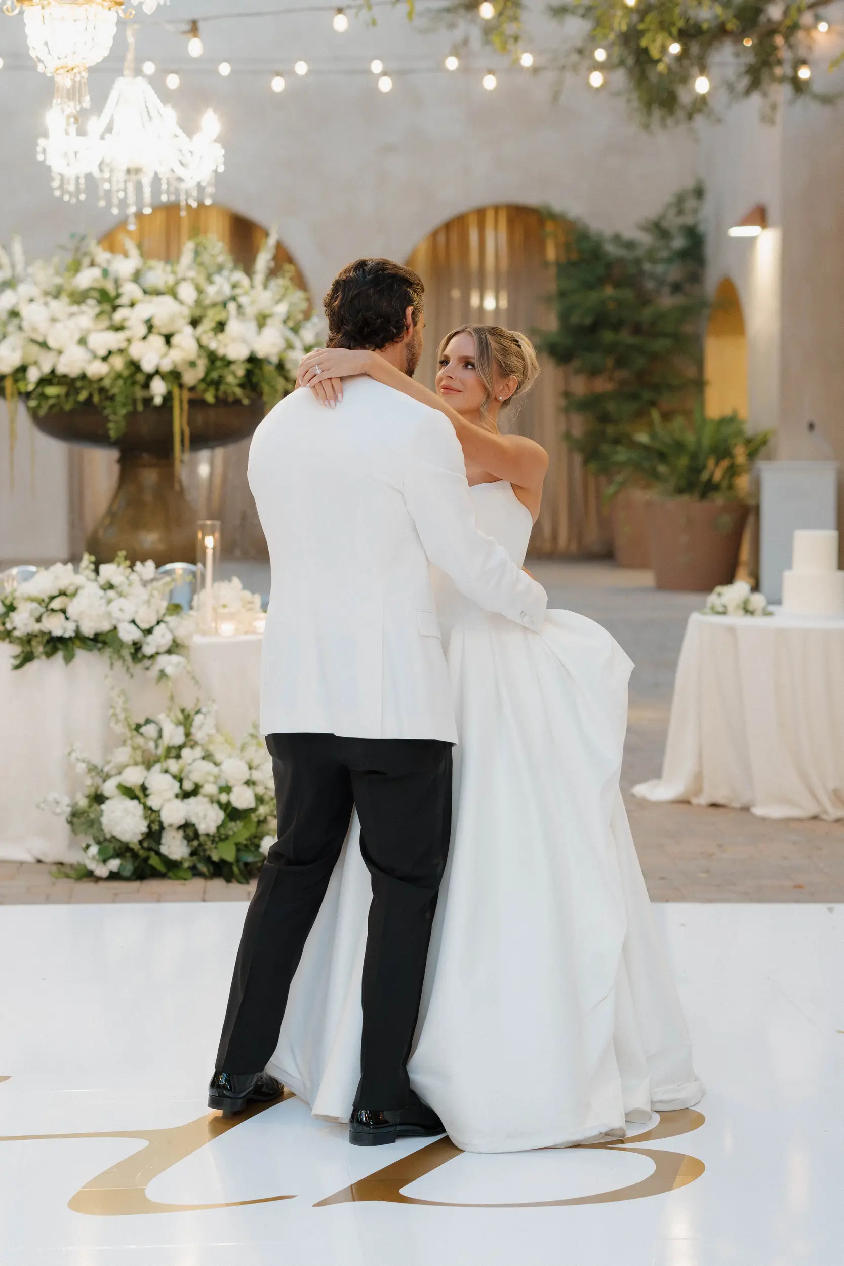 Outdoor summer wedding at Serra Plaza in San Juan Capistrano.