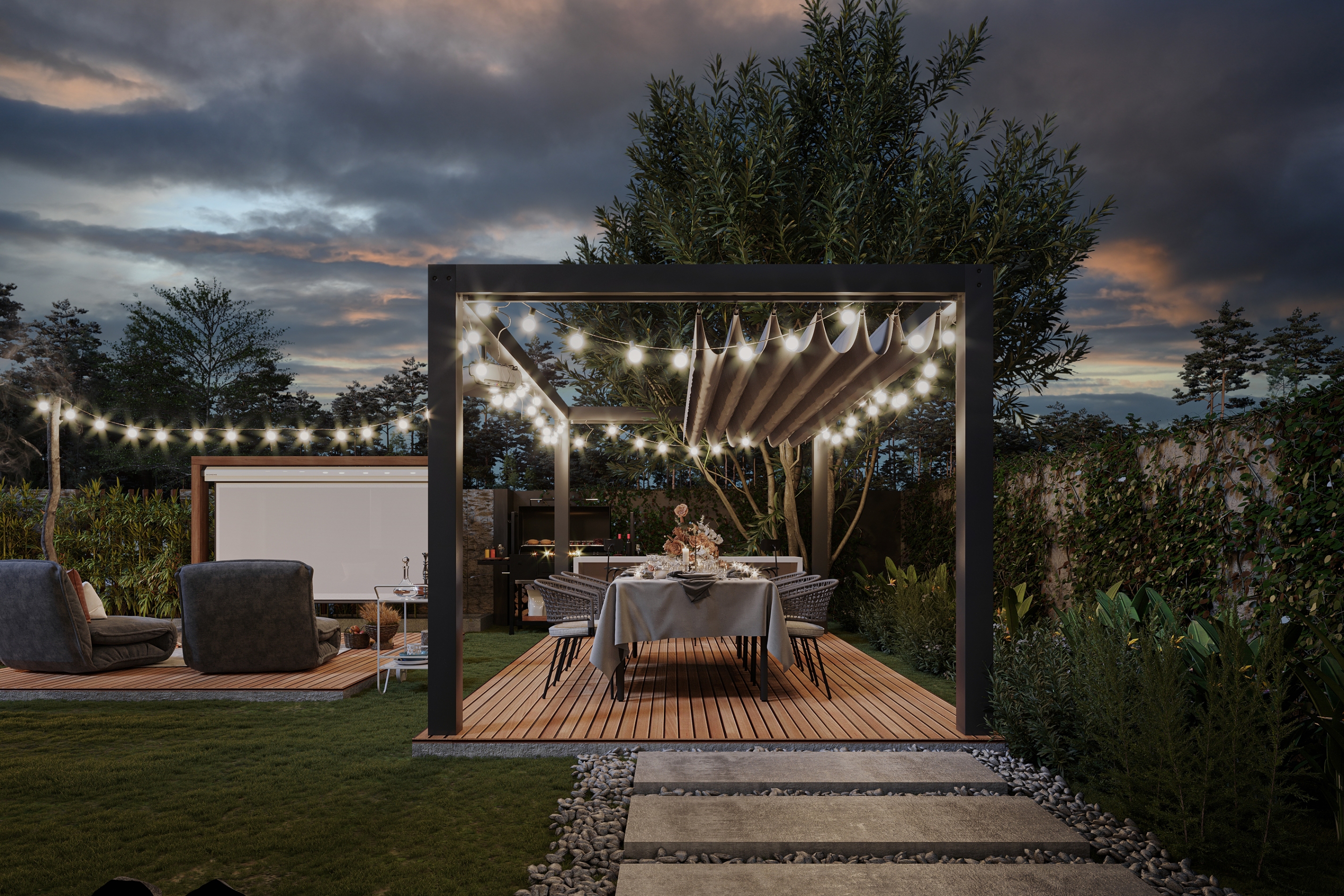 Outdoor Cinema & Dining Retreat – Modern Entertainer’s Haven