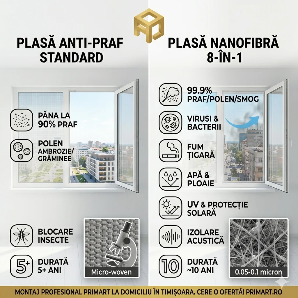 Plasa nanofibra si plasa anti-praf montate profesional la fereastra — Primart Timisoara