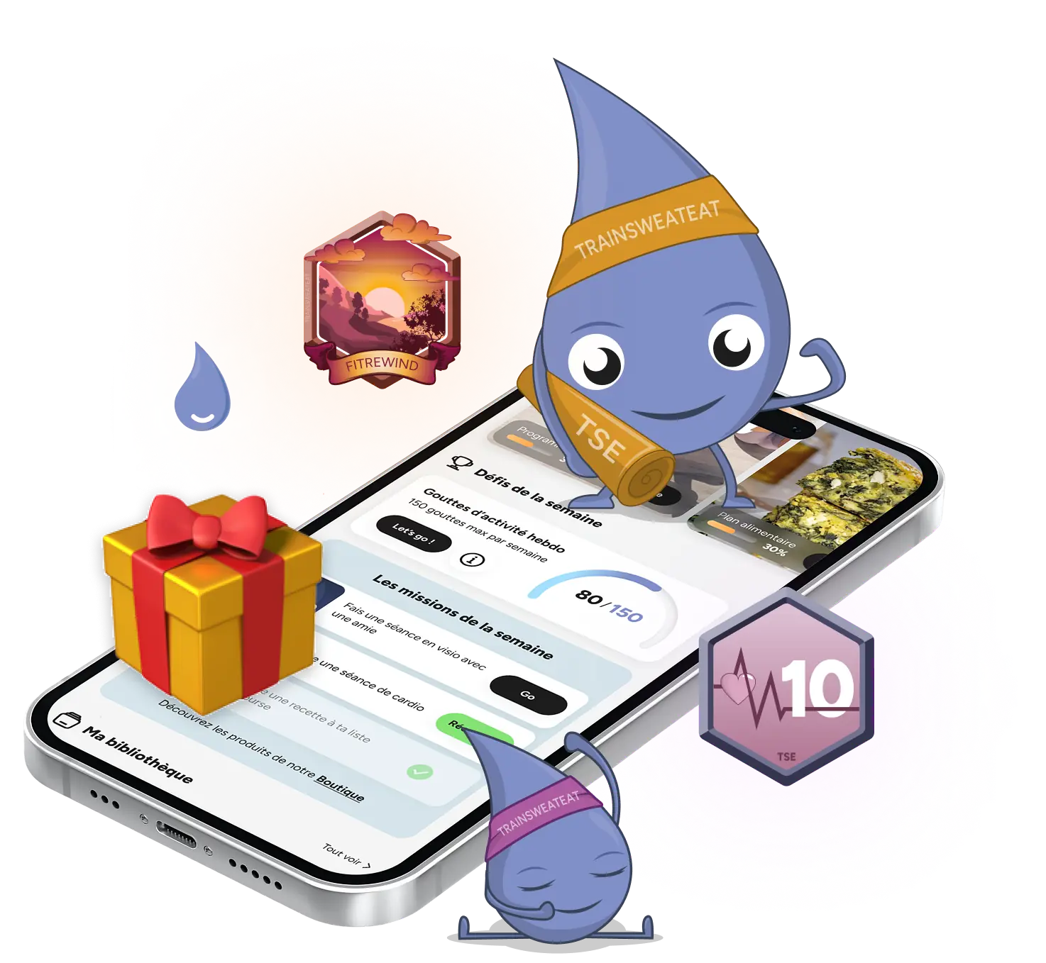 Interface de gamification Trainsweateat dans l'application de sport et nutrition.