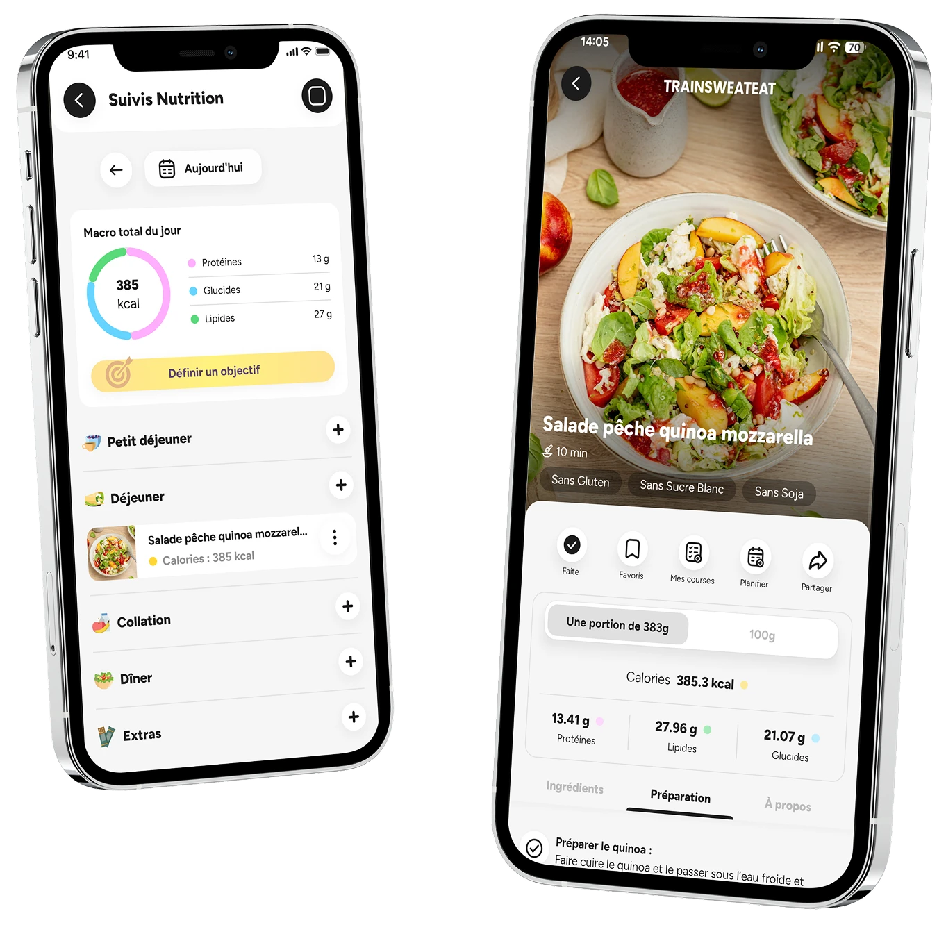 Fonctionnalité de suivi nutritionnel recettes et ajout.