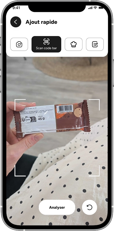 Fonctionnalité de suivi nutritionnel de scan de code barre.