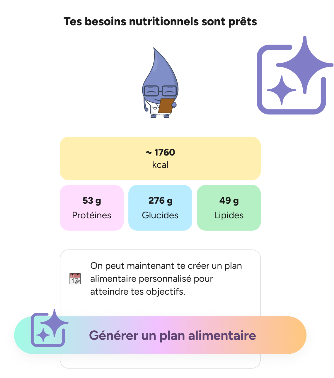 Fonctionnalité de suivi nutritionnel macronutriments journaliers