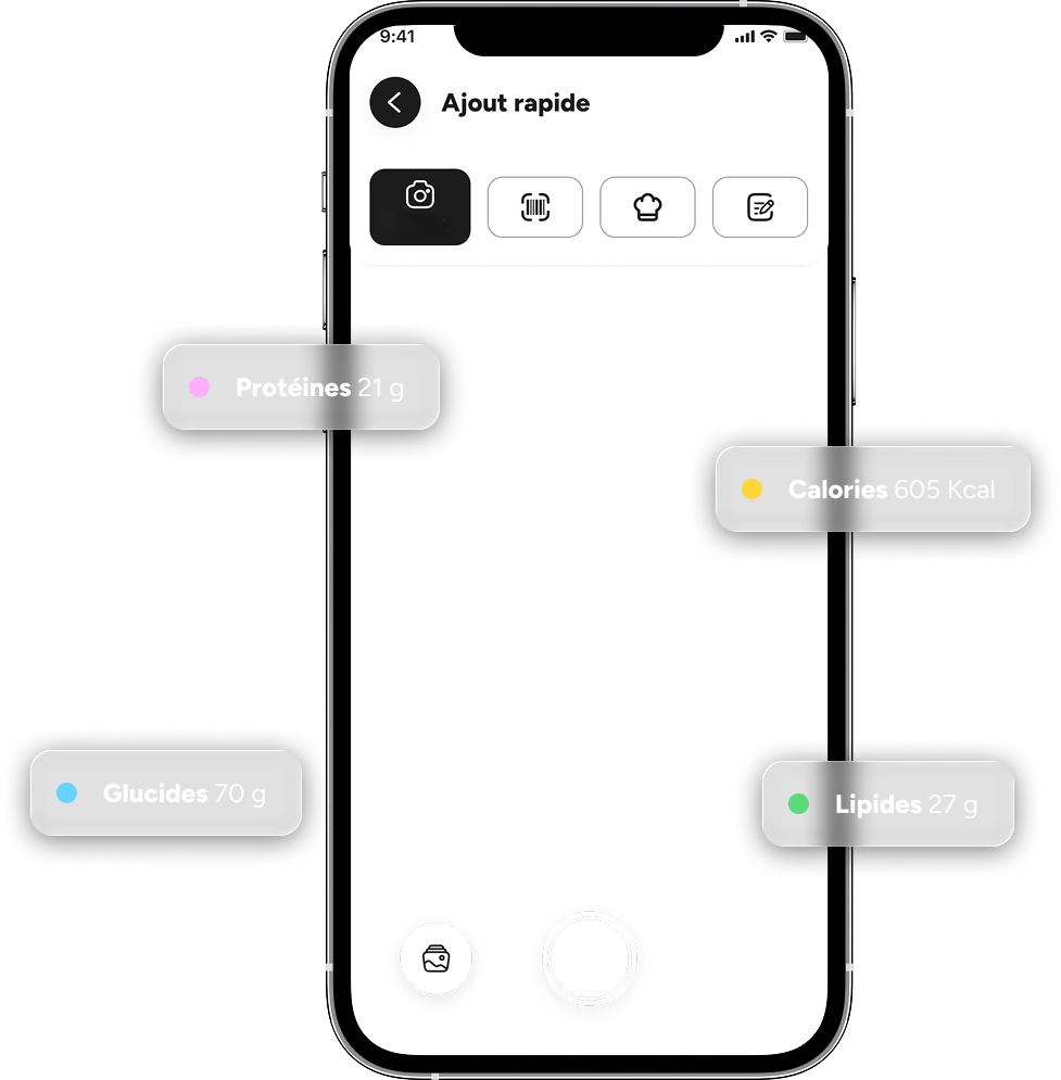 Fonctionnalité de suivi nutritionnel scan de plat.