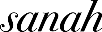 Sanah logo with stylized text featuring a diagonal line crossing the letter A.
