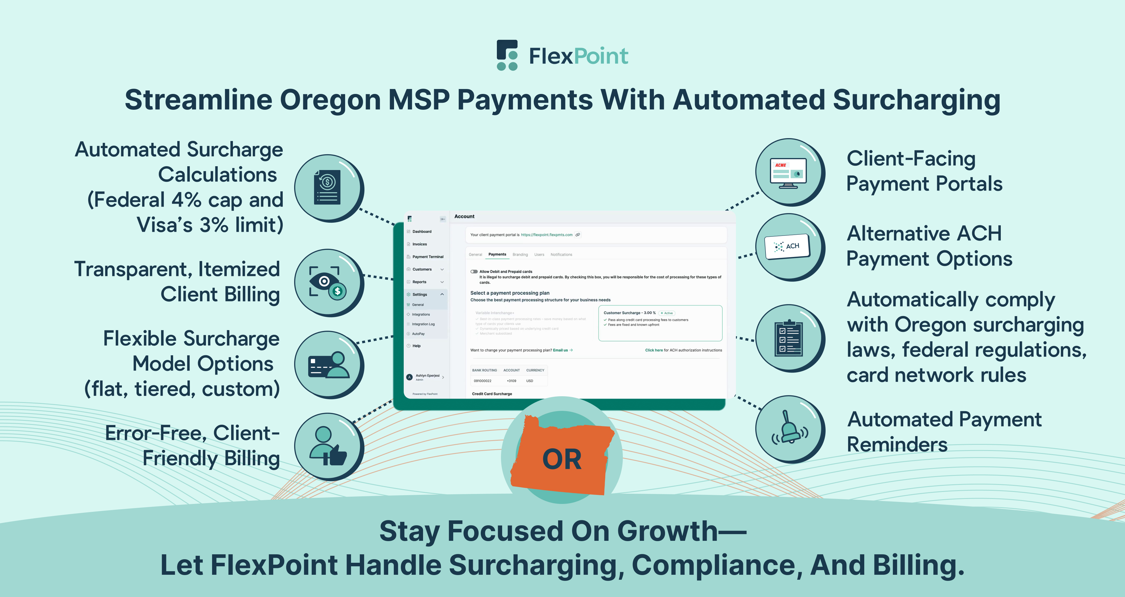 Streamline Oregon MSP payments with automated surcharging, compliance with the 4% state and 3% Visa cap, and seamless billing integration.