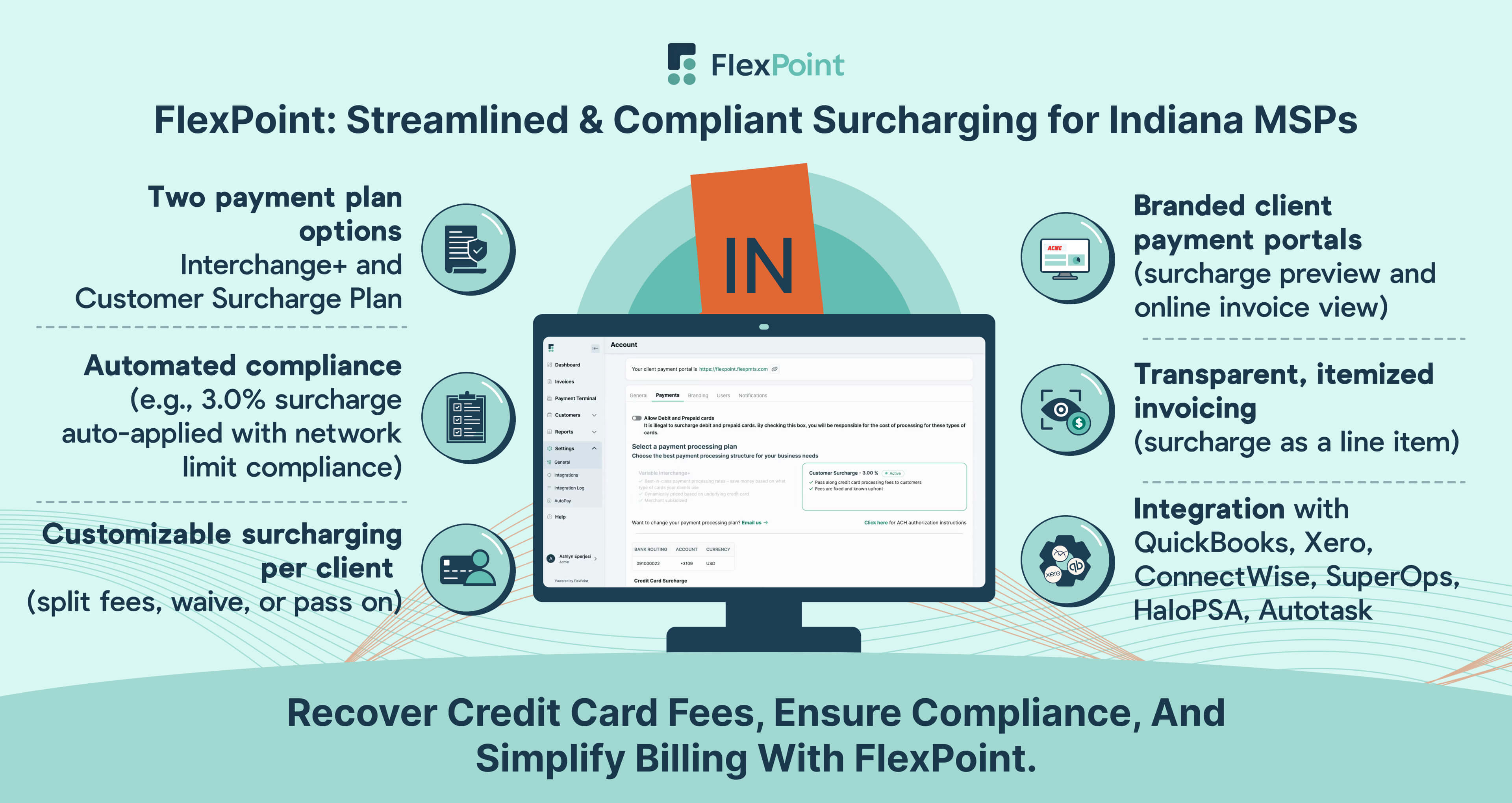FlexPoint: Credit Card Surcharging for Indiana MSPs—automation, compliance, and flexible cost recovery.