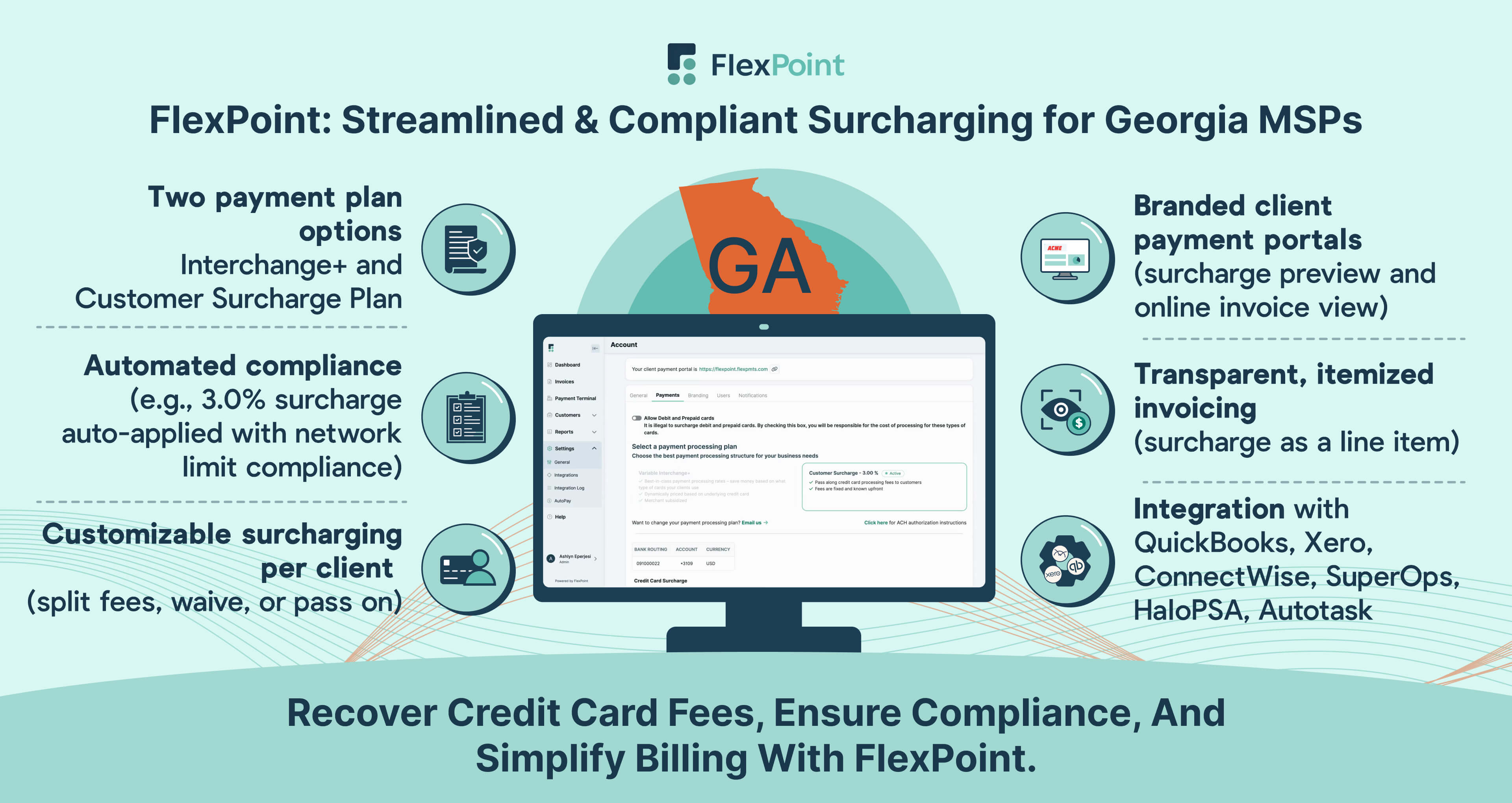 FlexPoint: Credit Card Surcharging for Georgia MSPs—automated compliance, flexible recovery, and transparent billing.