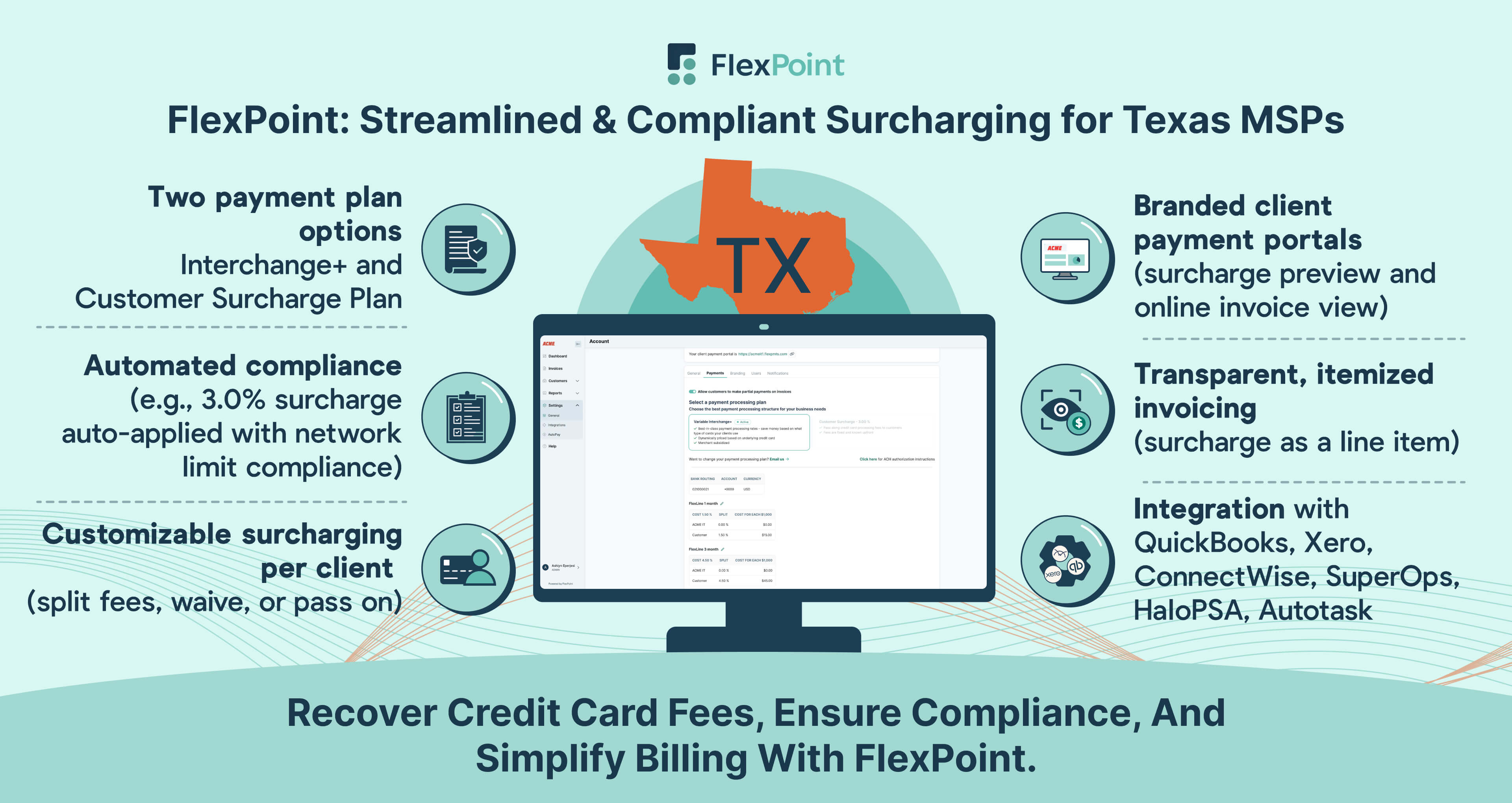 FlexPoint: Credit Card Surcharging for Texas MSPs—automated compliance, transparent billing, and flexible fee recovery.