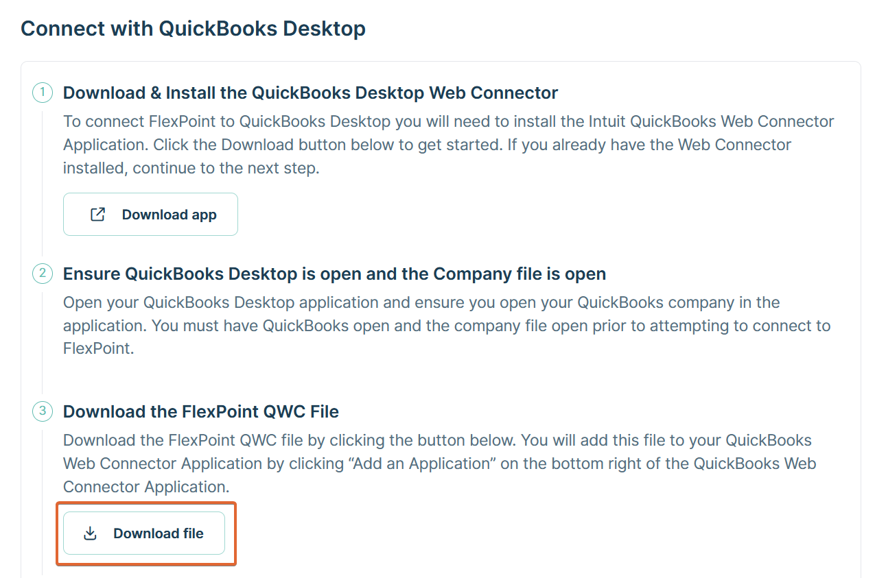 Installing QuickBooks Desktop with FlexPoint Using the Web Connector