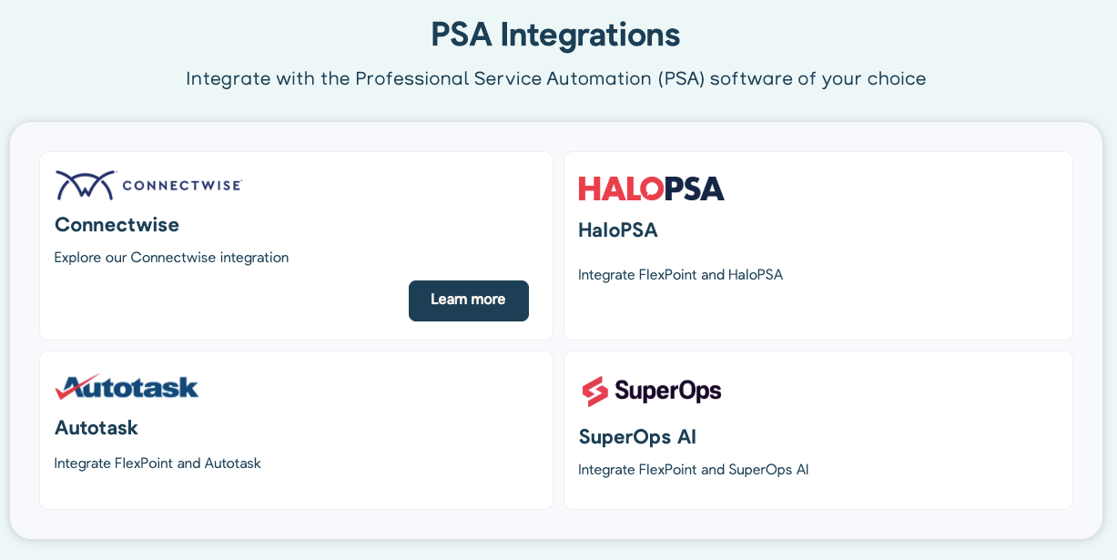 PSA Tools That Integrate with FlexPoint