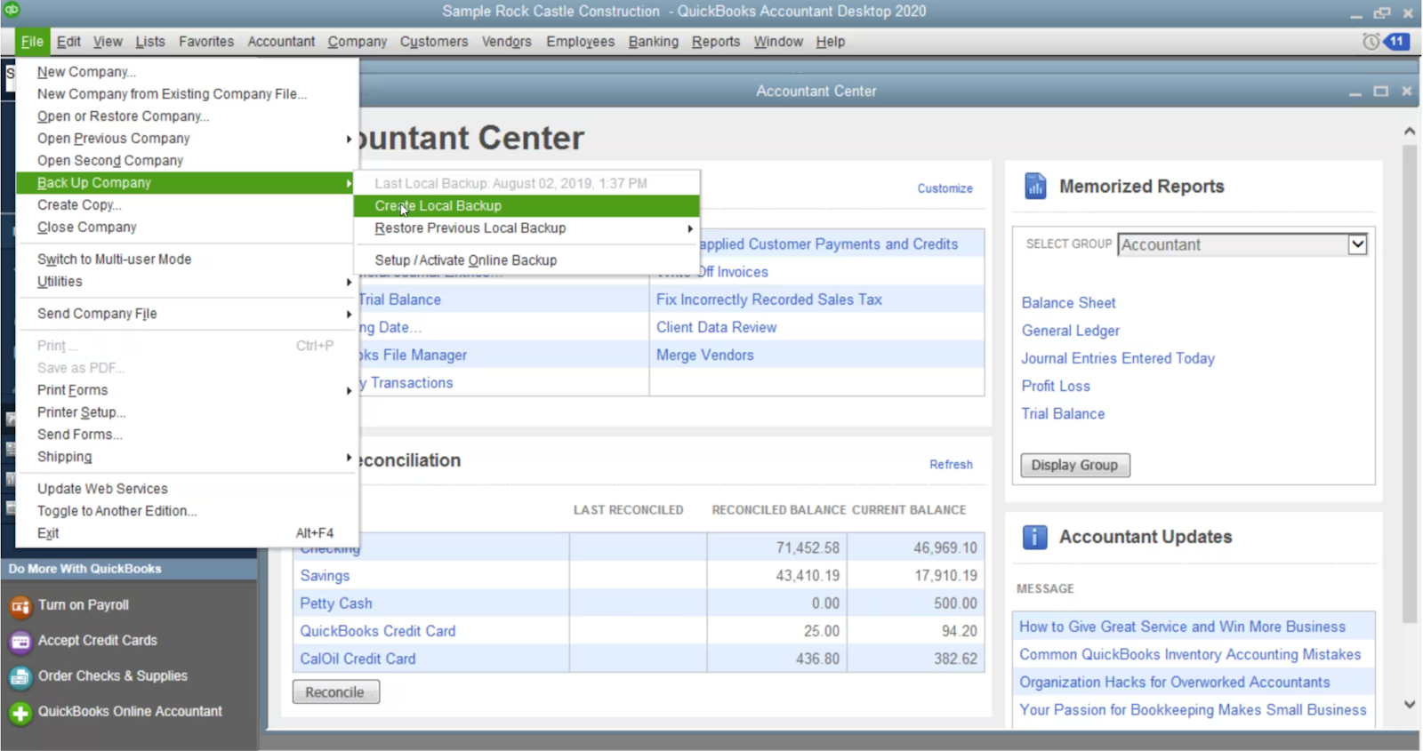 Backup Data on QuickBooks Desktop