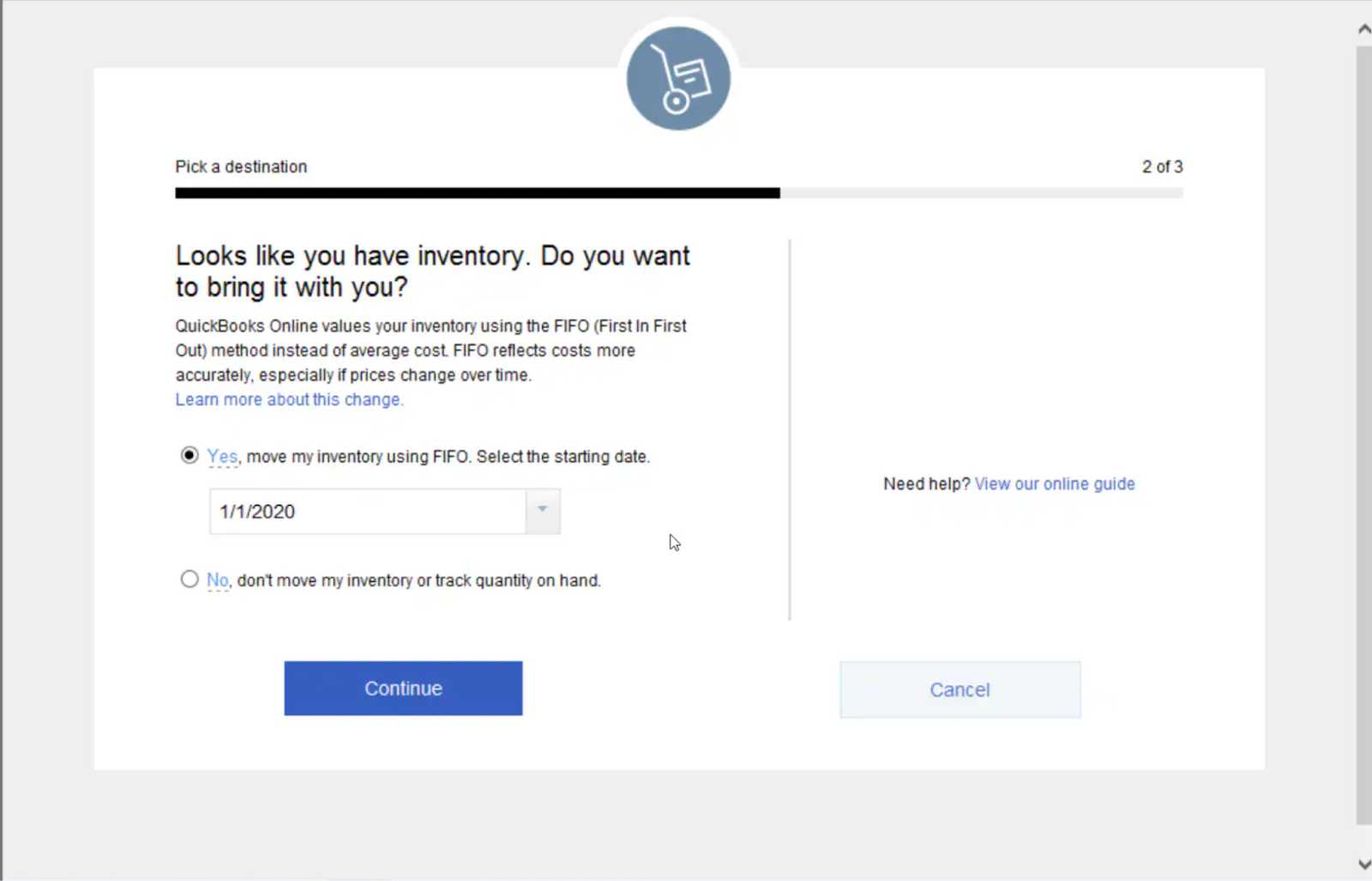 Decide on destination for Inventory Import QBD