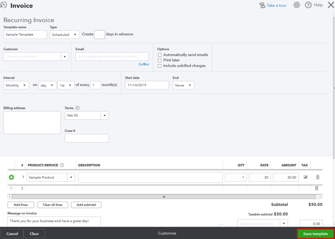 Recurring invoices in QBO