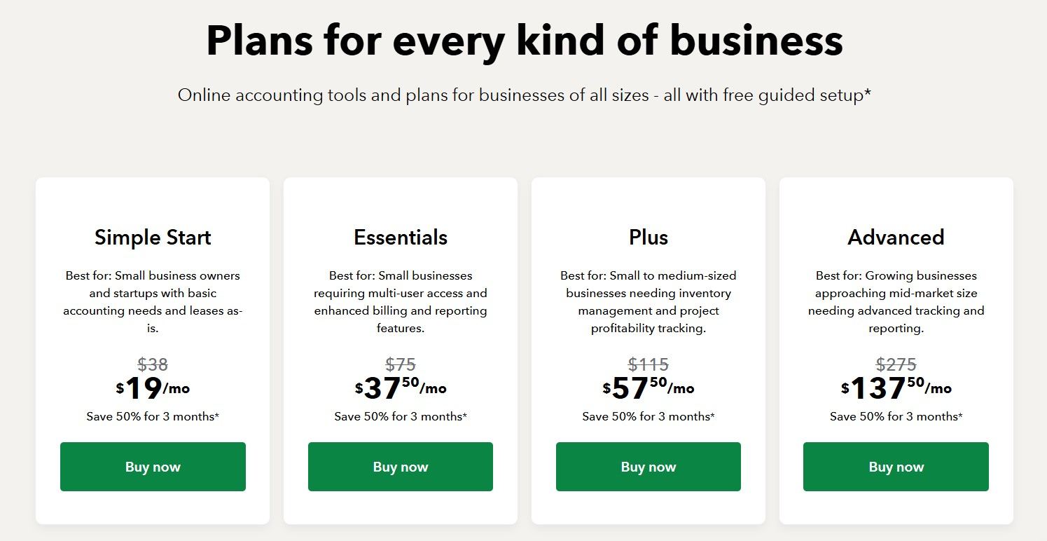 QBO QuickBooks Online Subscription Plans