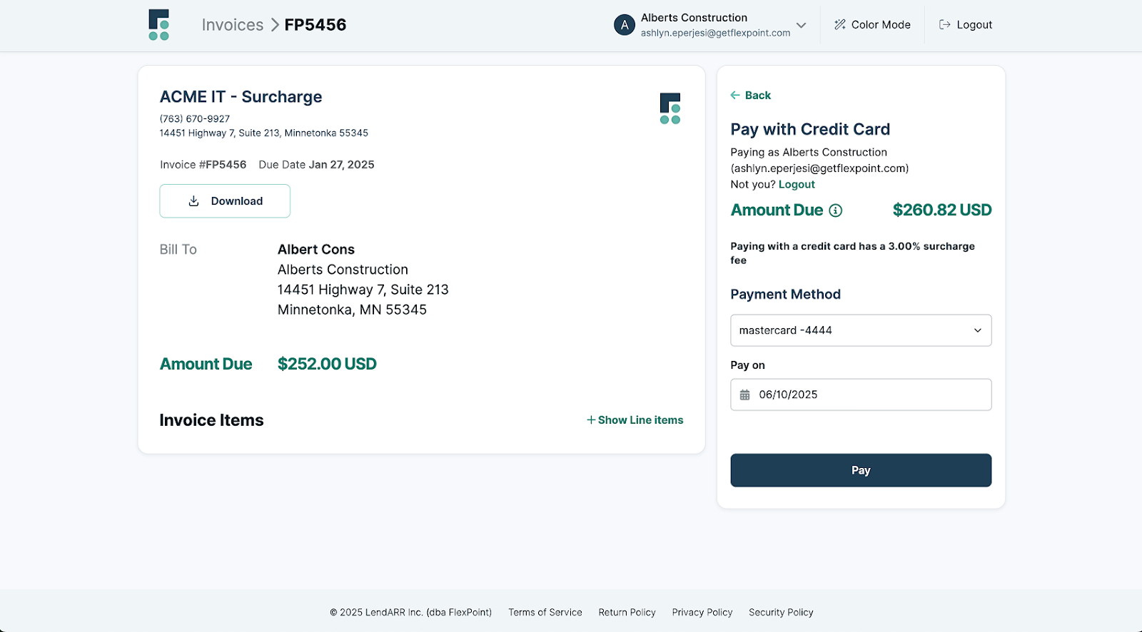 FlexPoint Client Invoice Payment with Surcharge