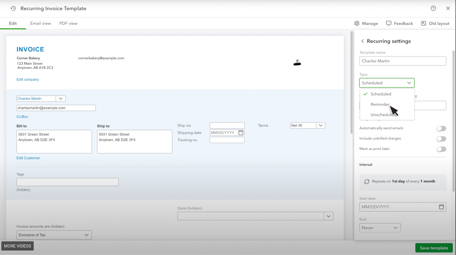 Invoice Preview for Recurring Billing in QuickBooks