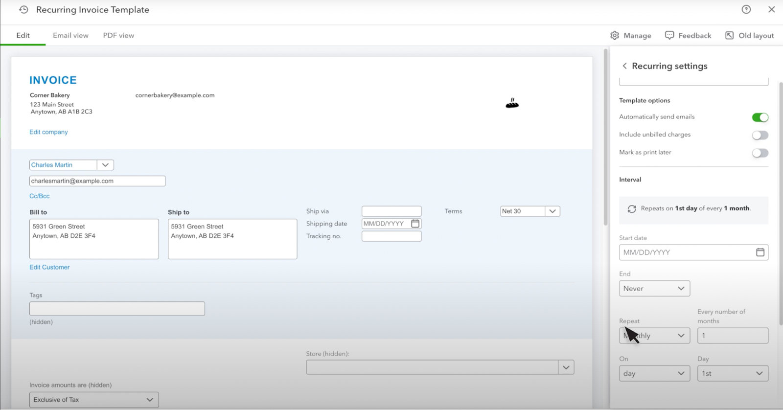 Recurring Invoice Template Scheduling in QuickBooks