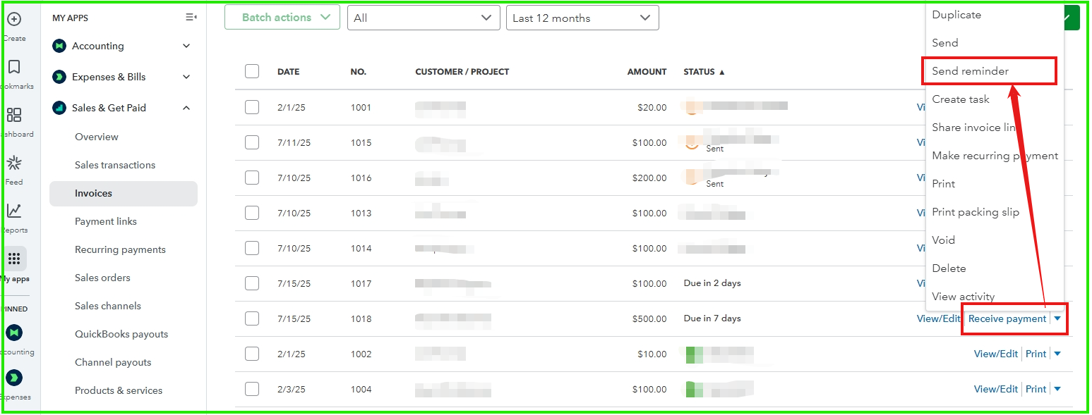 Sending Invoice Reminders in QuickBooks Online