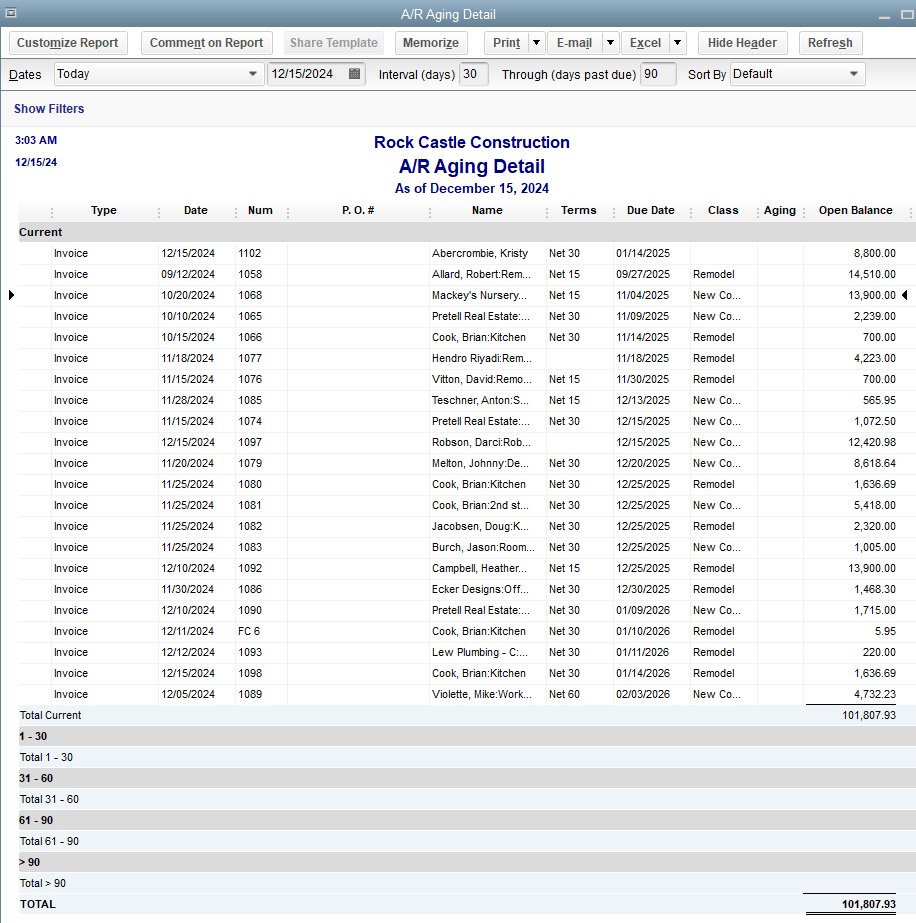 A/R Aging Report in QuickBooks