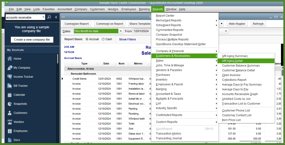 Finding AR Aging Details in QuickBooks