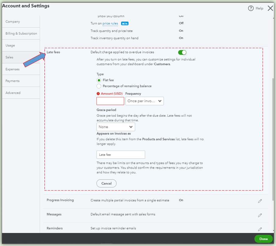 Setting up Late Fees in QuickBooks