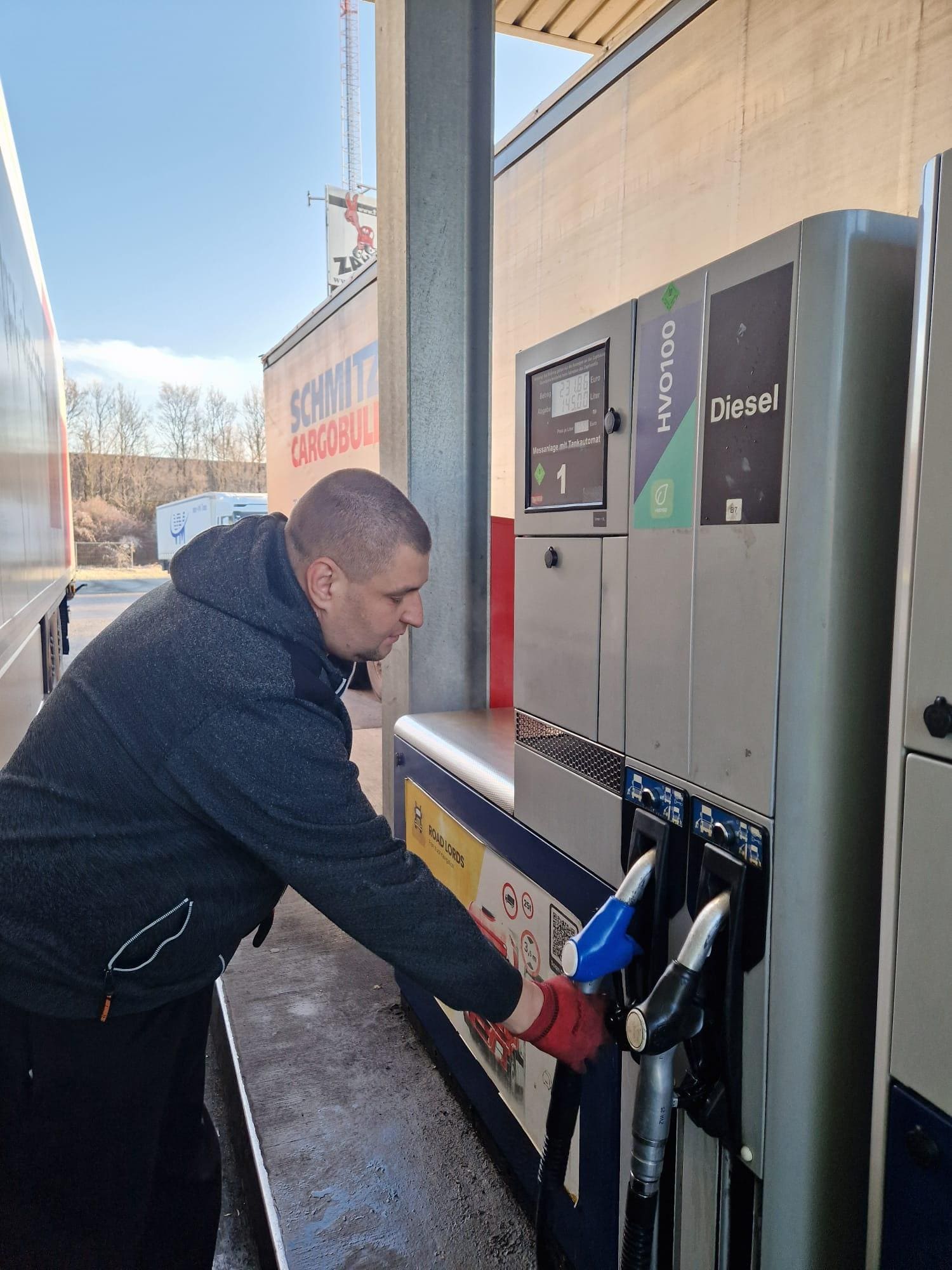 Bottle of HVO (Hydrotreated Vegetable Oil).