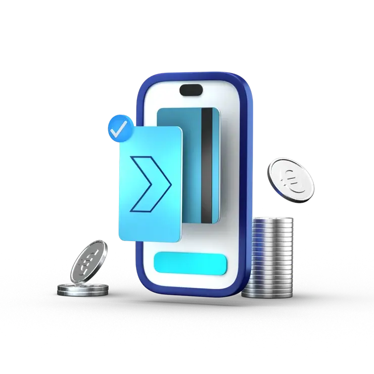 Fuel station panel with a bank card and coins, symbolizing payment options.