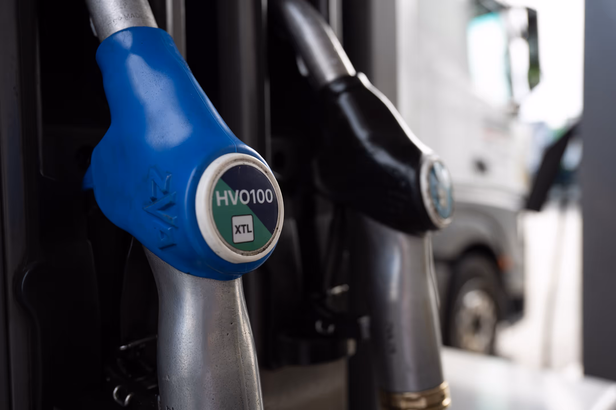 Bottle of HVO (Hydrotreated Vegetable Oil).