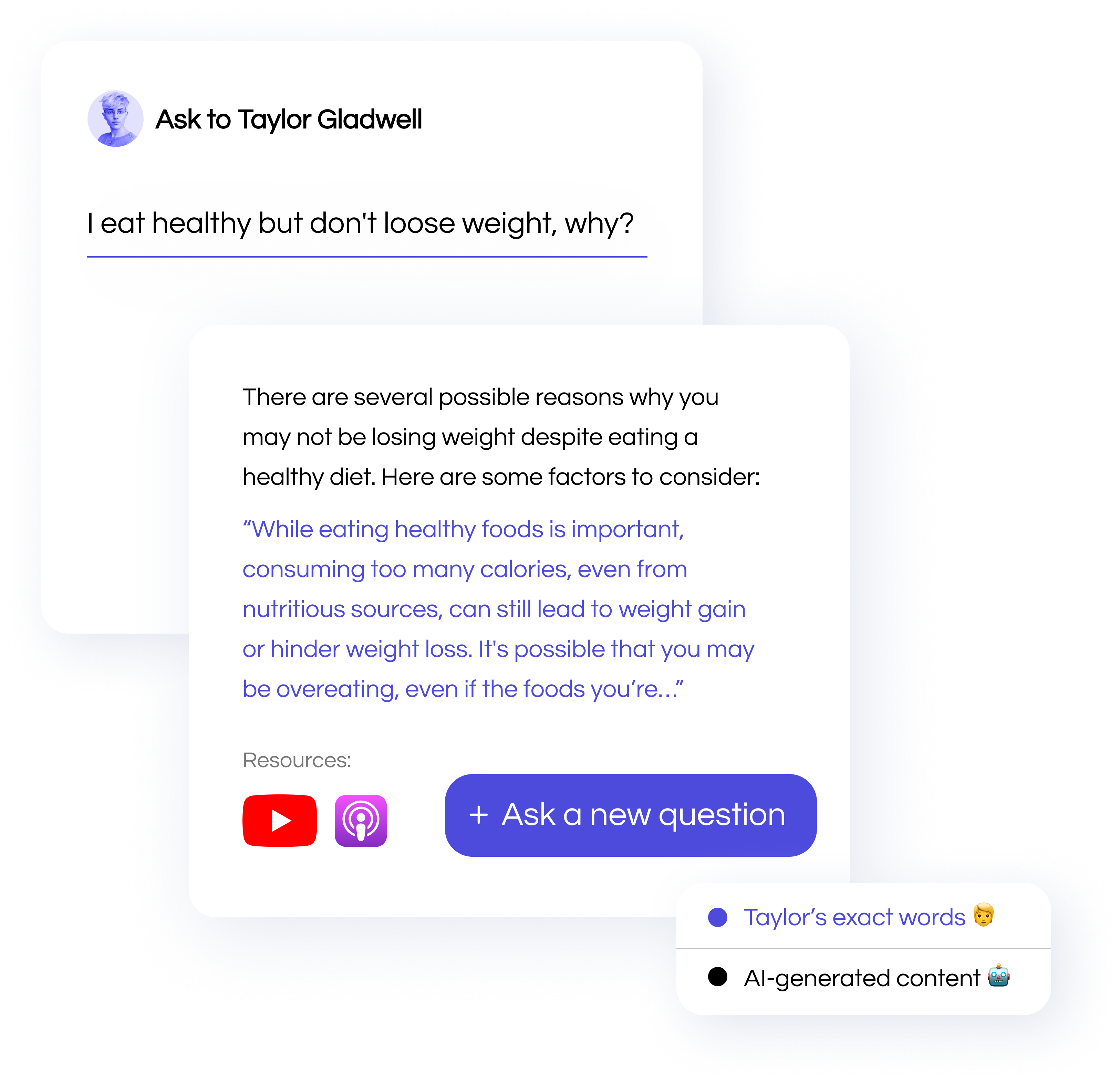 Answrs.ai product. With an image of the content creator you can ask questions. And the answer you will receive.