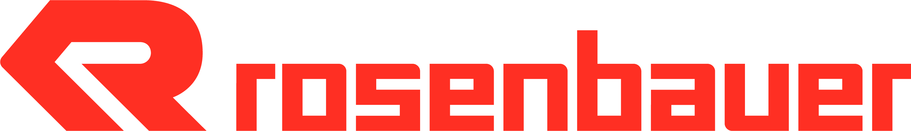 A stylized logomark "R" with the word "rosenbauer" next to it in red text.