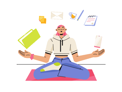 a girl with multiple objects