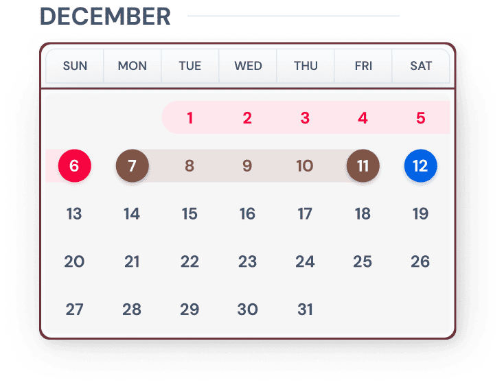 Calendar for December