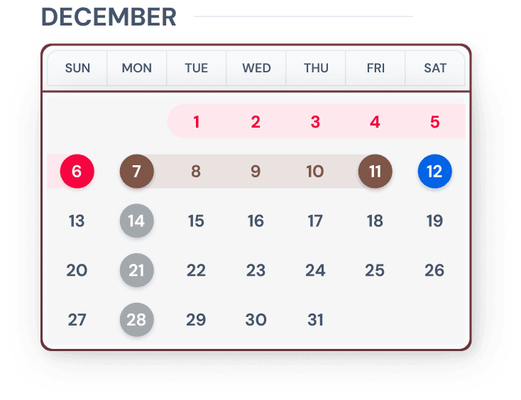 Calendar for December