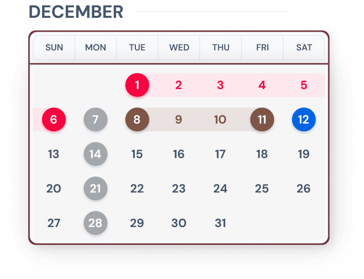 Calendar for December