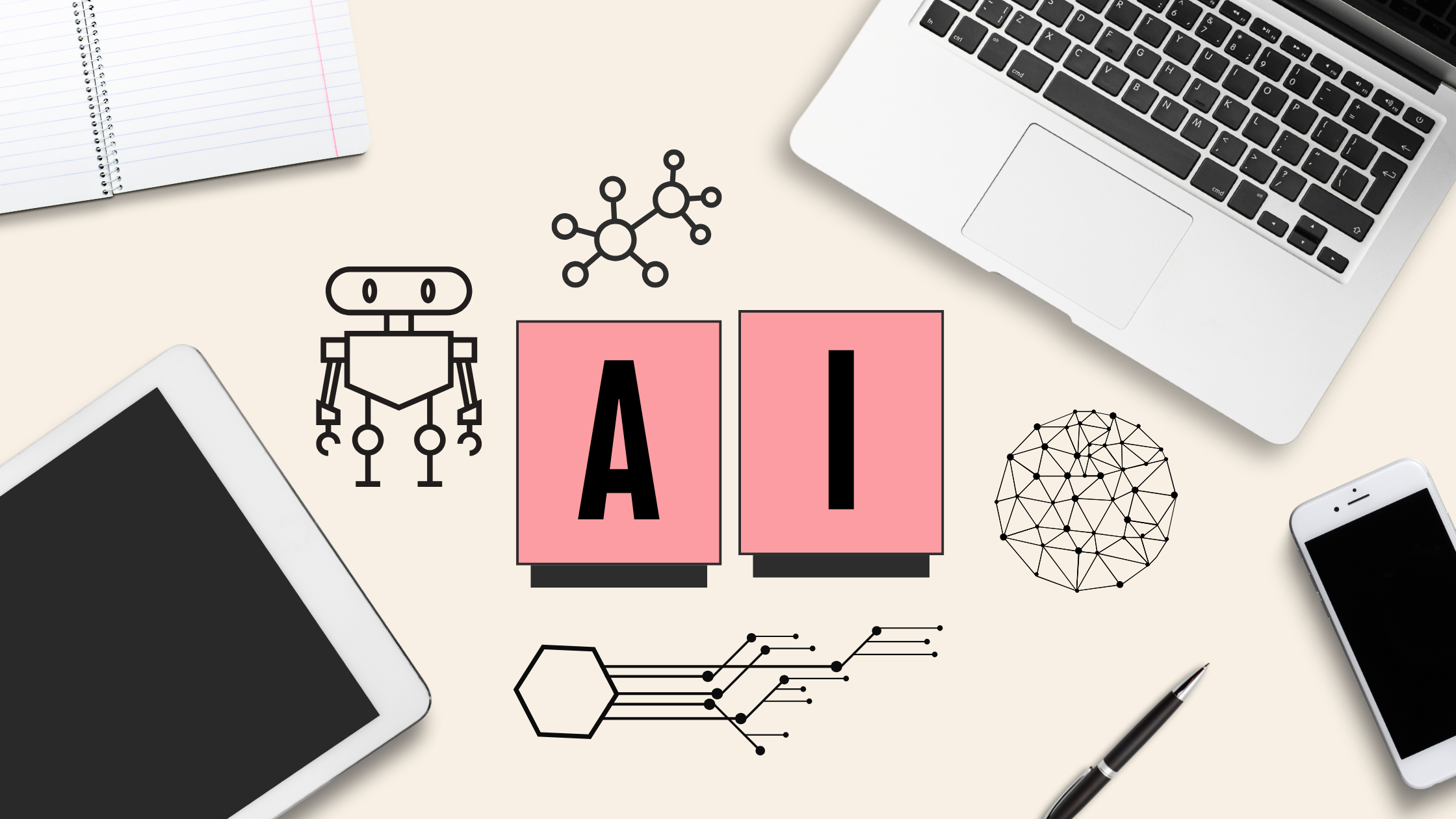 A conceptual image representing artificial intelligence and innovation, featuring glowing lightbulbs, digital icons symbols