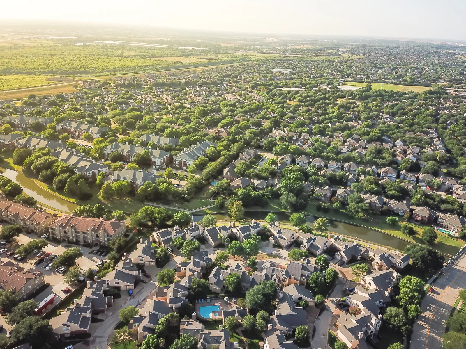 Aerial view of a residential suburb