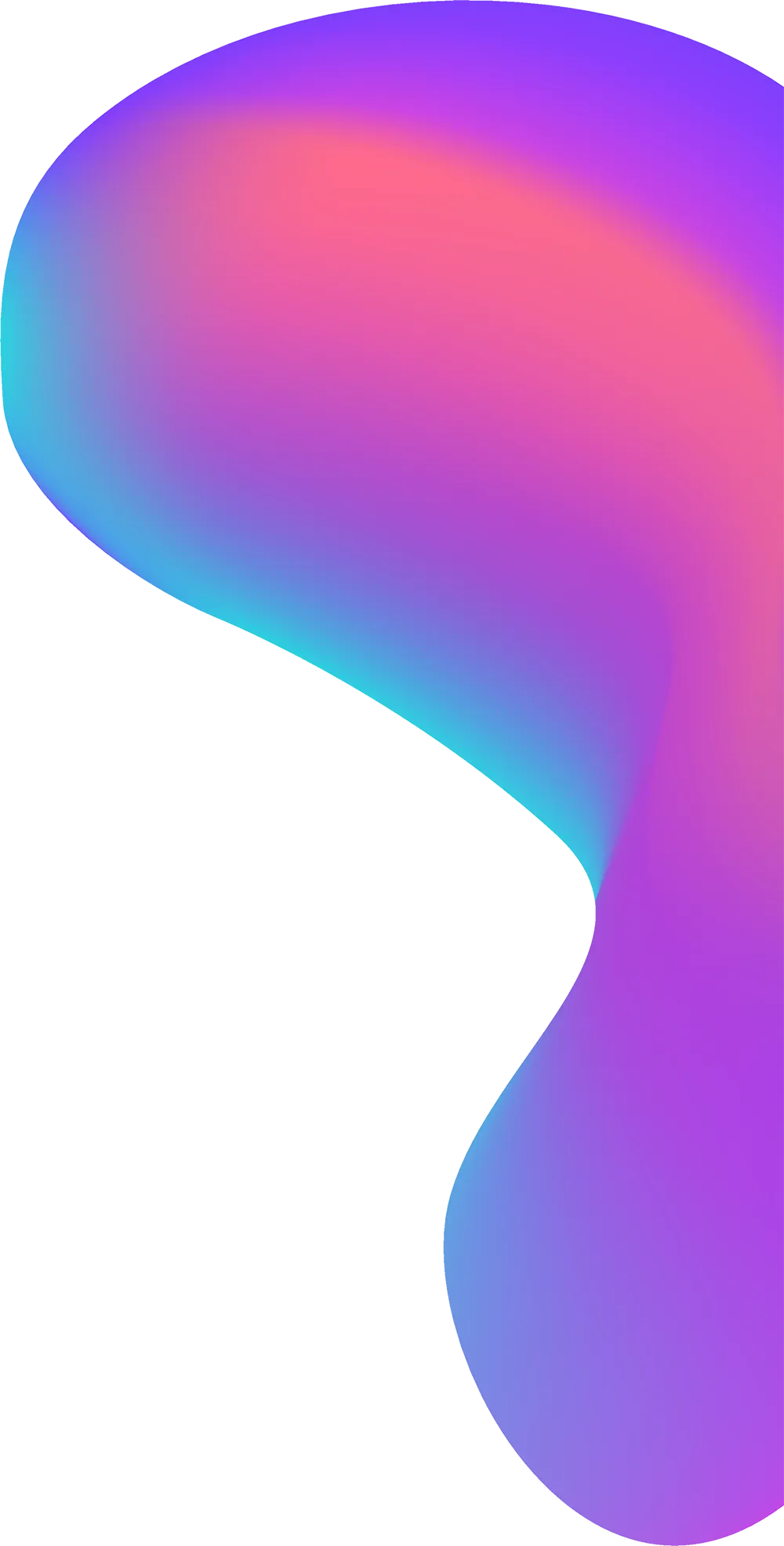 Abstract fluid organic shape with gradient colors blending pink, purple, blue, and cyan on a transparent background.