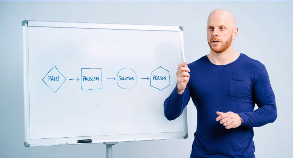 Rob teaching with a whiteboard