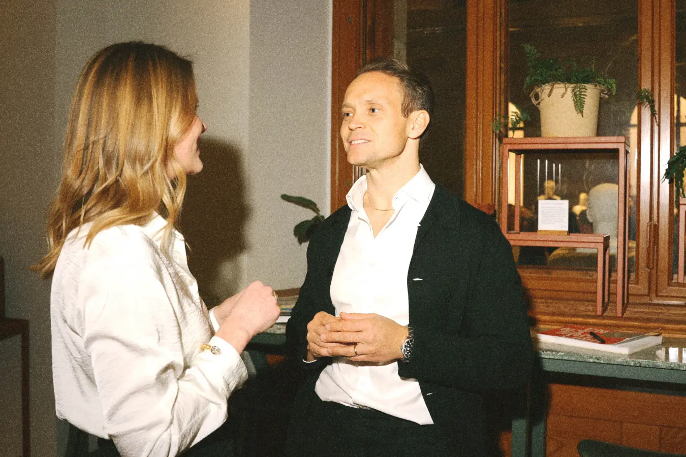 Jessica Rameau talking to one of the founders