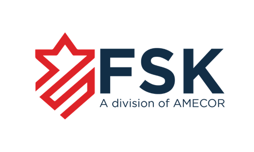FSK logo with a red abstract star and shield design, accompanied by the text 'A division of AMECOR'.