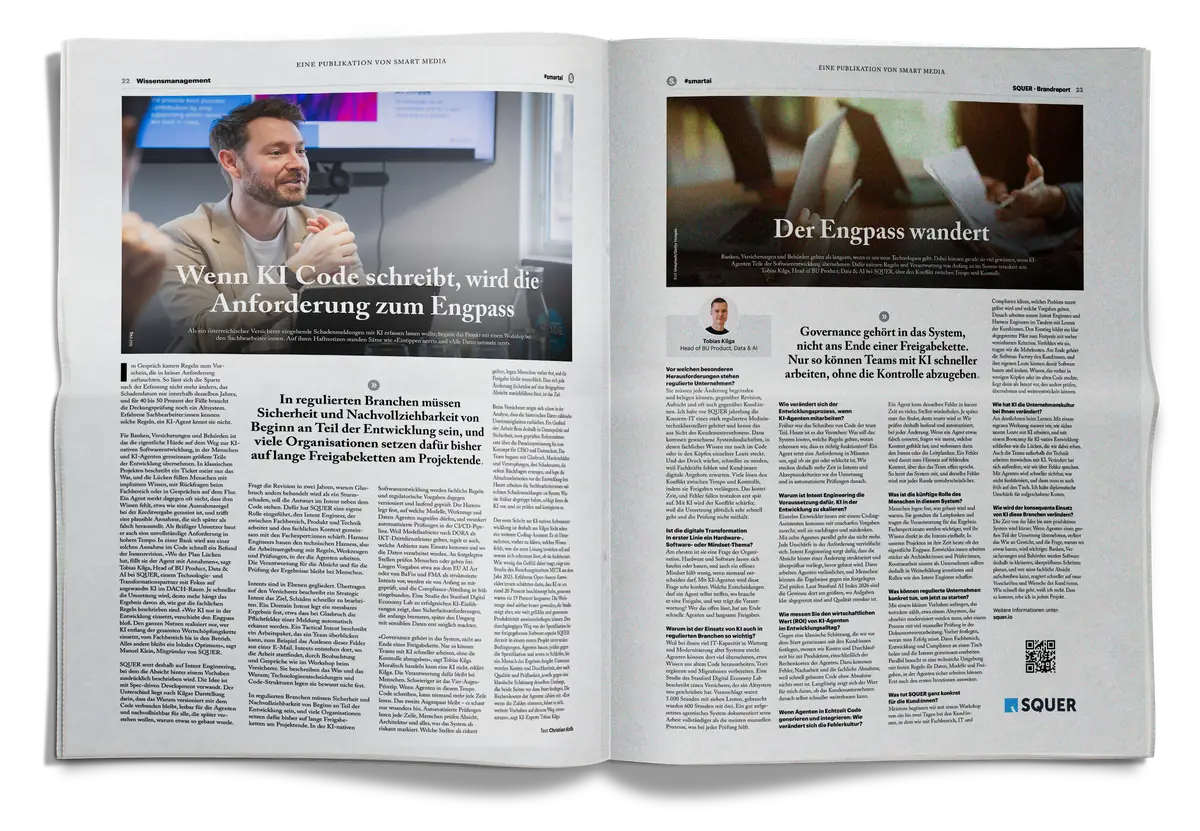SQUER feature in the Handelsblatt supplement Future of AI, October 2026