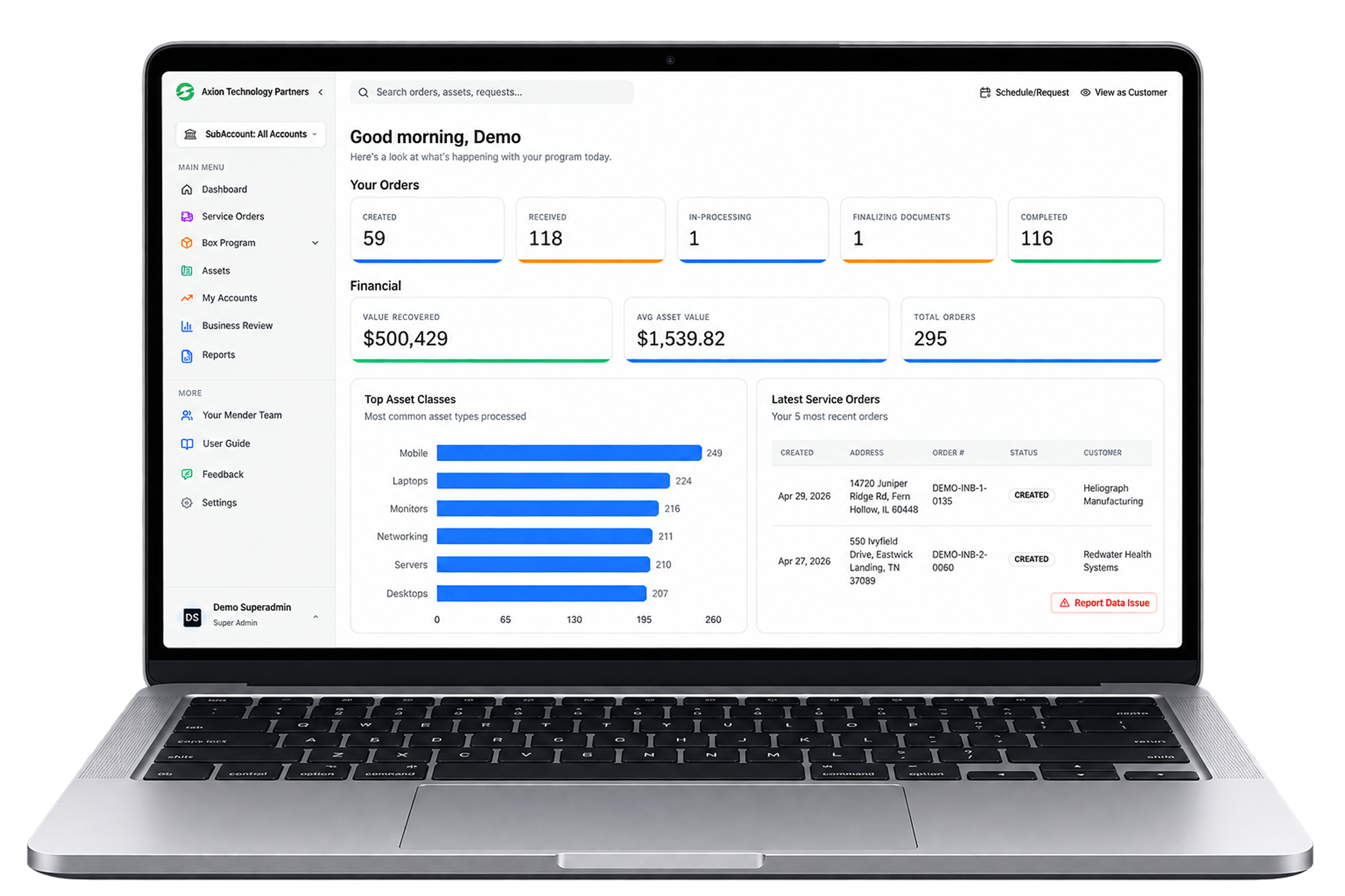 Steward dashboard displayed on a laptop