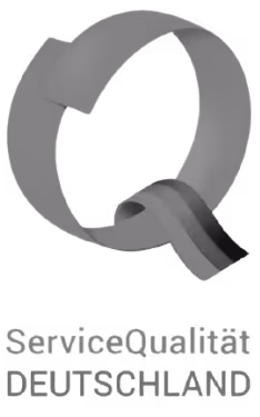 Gray circular logo for ServiceQuality Deutschland with curved design