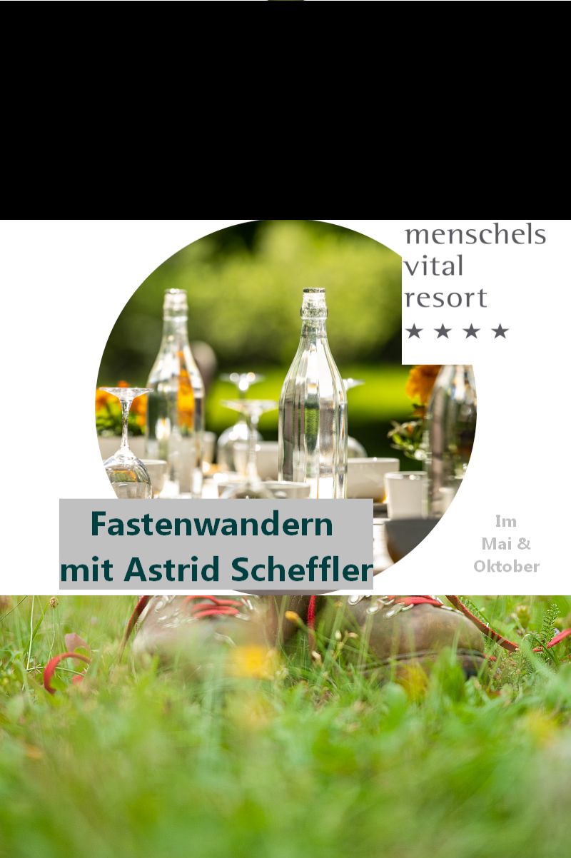 Hiking event poster with glass bottles and outdoor dining setting