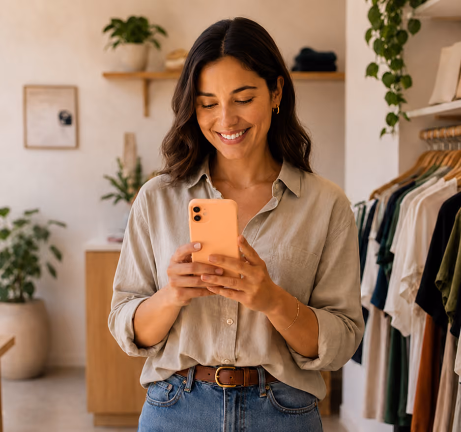 Emprendedora administra su tienda de ropa desde la app de Clip
