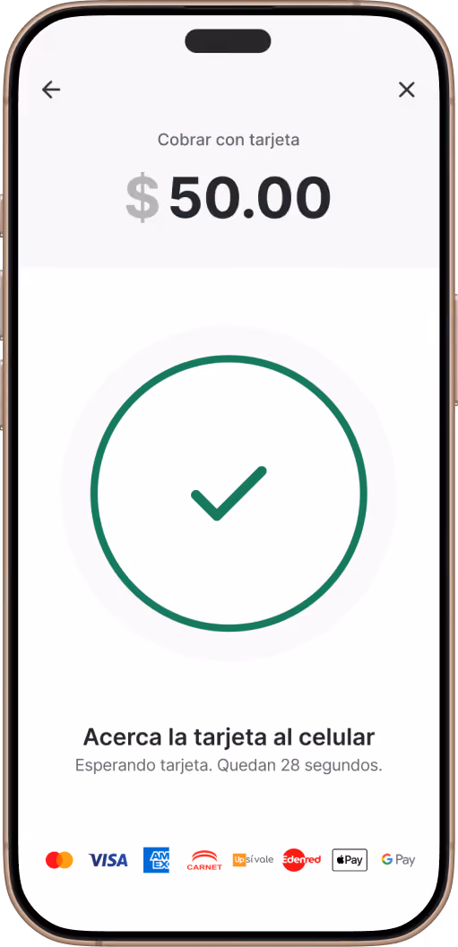 Cobro de $50.00 aprobado con Tap to Pay en la app de Clip