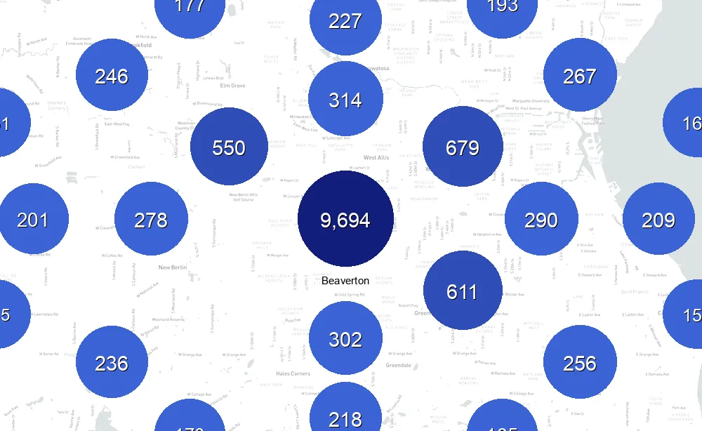 Map of Instawork staffing coverage in Beaverton
