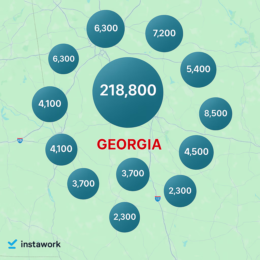 Map of Instawork staffing coverage in Georgia